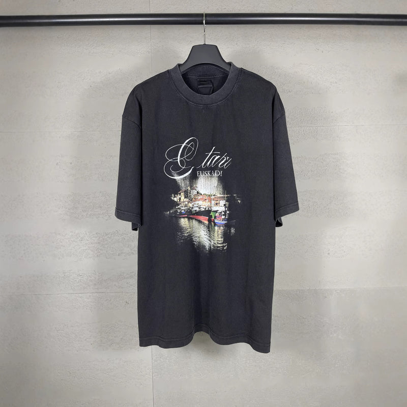 Men T-shirts Summer Paris LOGO Short Sleeve T-Shirt Old Loose Casual