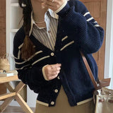 Women Knitwear Autumn and Winter Striped Sweater Loose Casual Knitted Cardigan