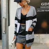 Women Knitted Sweater Autumn Long Sleeve Striped Women's Coat Sweater