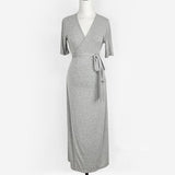Women Dresses V-neck Lace-up Short Sleeve Dress Sexy