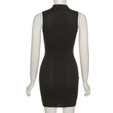 Women Dresses Summer Sleeveless round Neck Sexy Hollow Slim Sheath Dress (Bla0420)