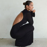Women Dresse Long Sleeve Stand Collar Hip Skirt Sexy Cutout Backless Dress