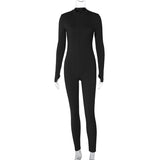 Women Jumpsuit Spring Zipper Slim Fit Long Sleeve Jumpsuit