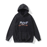 Men Hoodie Retro Washed Printed Hoodie Oversize Distressed Baggy Coat