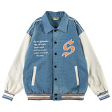 Men Jacket Coat Embroidered Letter Baseball Uniform Men's Ins Loose Color Matching Long Sleeve Jacket