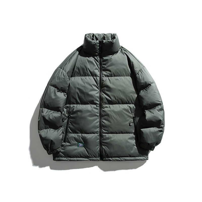 Unisex Winter Cotton Coat Stand-up Collar down Jacket Vintage Zipper Pocket down Jacket
