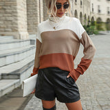 Women Knitted Sweater Autumn and Winter Long Sleeve Color Matching Turtleneck Sweater