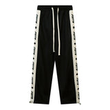 Men Sweatpants Casual Pants Stitching Printing Letters Straight-Leg Trousers