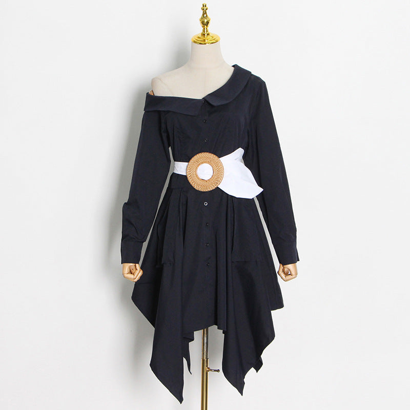 Women Dresses Long Sleeve Shirt Dress Spring Short Skirt (Qymy0409)