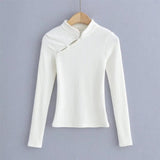 Women Sweater Knitwear Mandarin Collar Knitwear Spring Sexy Long Sleeve T-shirt