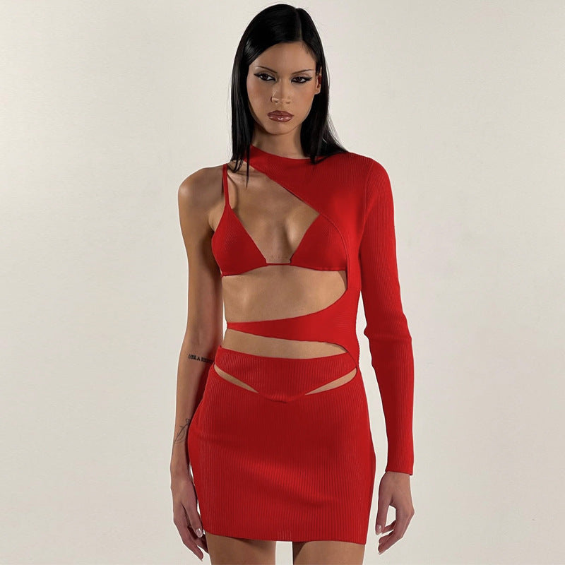 Women Dresses Winter Sexy Cutout Slim Fit Waist-Controlled Long Sleeves Sheath Dress