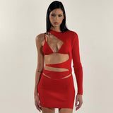 Women Dresses Winter Sexy Cutout Slim Fit Waist-Controlled Long Sleeves Sheath Dress