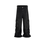 MIJKO Men's Vintage Pants MIJKO Men's Wide Leg Jeans Washed Black Trousers Tide