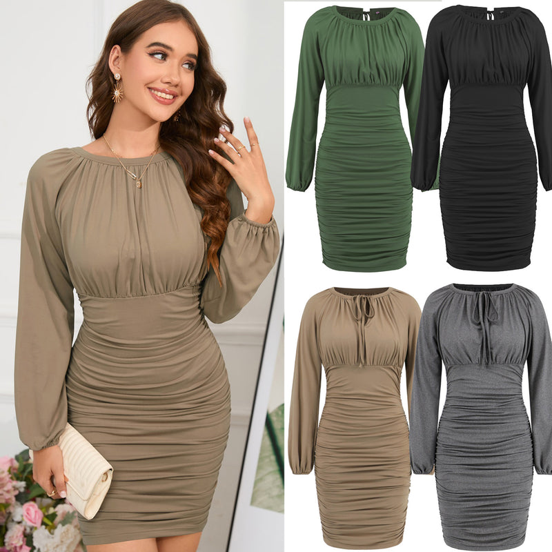 Women Date Dress Winter Sexy Knitted Drawstring Bag Hip Dress