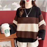 Women Knitwear Autumn and Winter Striped round Neck Sweater Loose Sweater