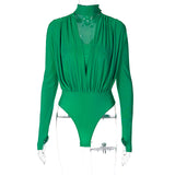 Women Jumpsuit Spring Sexy V-neck Slim-Fit Long Sleeve Jumpsuit