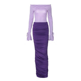 Women Co-Ord Set Sexy Backless Slim Fit Two Suit off-the-Shoulder Flared Sleeves Sheath Dress Suit