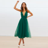 Women Date Dress Summer Sexy Tulle Skirt V-neck Dress Dress