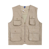 Men Vest Multi-Pocket Workwear Vest Leather Coat