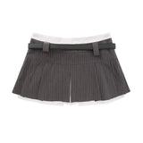 Women Skirt Vertical Pattern Suit Pleated Skirt A- line Miniskirt