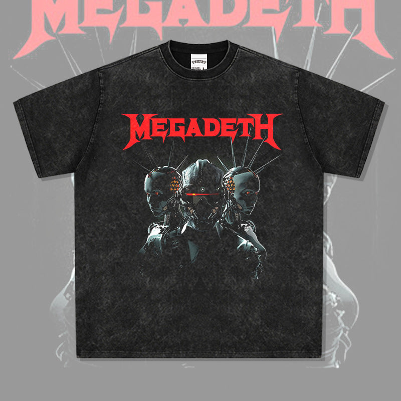 Mens Vintage Rock Band T-Shirt Megadeth Vintage Print Short Sleeve Loose T-Shirt