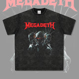 Mens Vintage Rock Band T-Shirt Megadeth Vintage Print Short Sleeve Loose T-Shirt