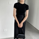 Women Knitted T-shirt round Neck Short Sleeve T-shirt Slim Fit Sweater