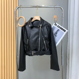 Women Leather Jacket Autumn Zipper Black PU Leather Long Sleeve Jacket Motorcycle Jacket