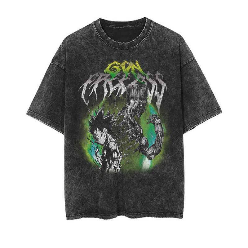 Cotton Washed Summer Vintage Printed T-Shirt Hip Hop Rap Men's and Women's Short Sleeves