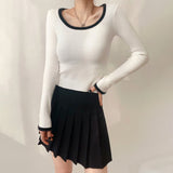 Women Sweater Knitwear Sexy Knitted Bottoming Shirt Women's Autumn and Winter Square Collar Contrast Color Slim Fit Top