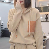 Women Knitted Pullover Loose Hooded Sweatshirt