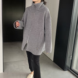 Women Cardigan Sweater Winter Zipper Coat Lapel Ins Long Sleeve Loose Sweater 1t8835