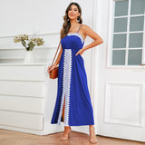 Women Date Dress Lace Slit off-the-Shoulder Tube Top A- line Dress