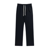 Men Sweatpants Zipper Split Casual Suit Pants Pure Color Elastic Waist Slim-Fit Straight Trousers Loose