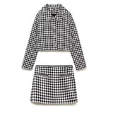 Women Suits Fall Lapels Short Houndstooth Blazer Culottes Suit