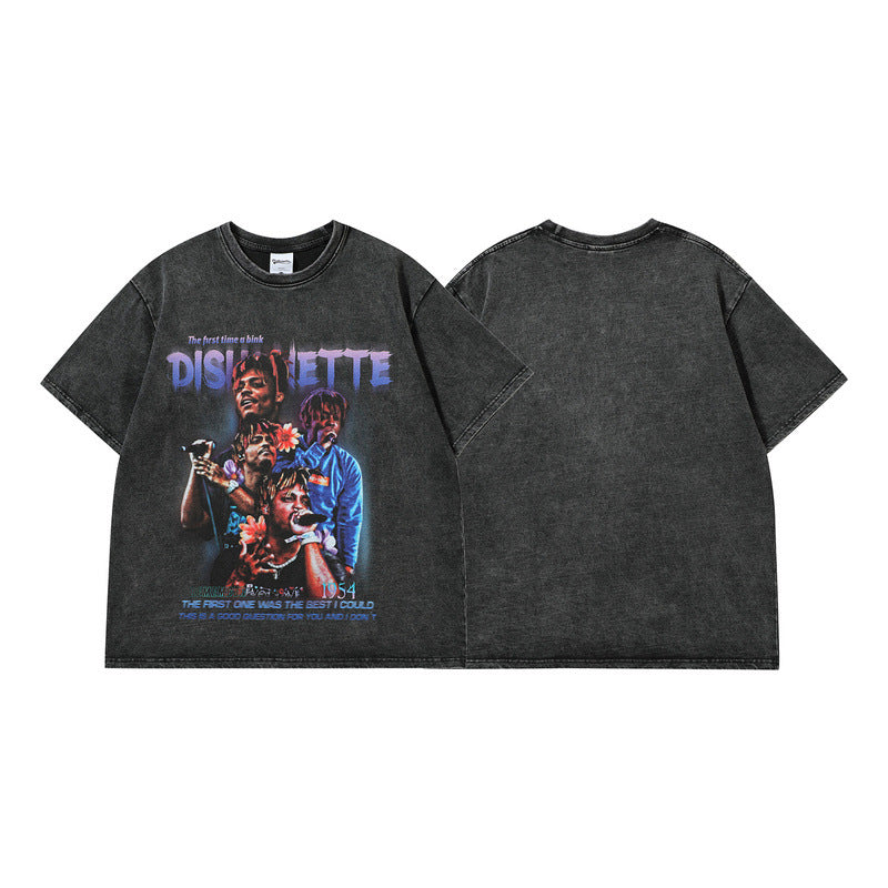 Men T Shirt Hip Hop Retro Wash Short Sleeve T-shirt