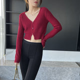 Women Cardigan Sweater Long Sleeve Knitted Sweater Cardigan Slim V-neck Sexy Sweater Coat 8t8232