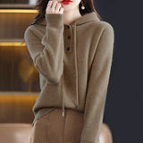 Women Knitwear Fall Winter Hooded Knitwear Loose Sweater