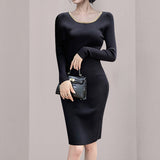 Women Maxi Dress Autumn and Winter round Neck Long Sleeve Slim Fit Hip Knitwear Dress