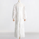 Women Dresses Spring Dress Stand-Collar Hollow-out Dress (Qymy0409)