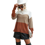 Women Knitted Sweater Autumn and Winter Long Sleeve Color Matching Turtleneck Sweater