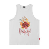 Men Vest Flame Rose Print Sleeveless T-shirt Men Oversize Hip Hop Retro Tank-Top Summer