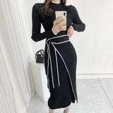 Women Maxi Dress Mid-Length Autumn and Winter Knitted Dress Sweater