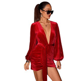Women Dress V-neck Sexy Velvet Dress