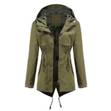 Women Trench Coat Mid-Length Hooded Jacket Long-Sleeved Raincoat