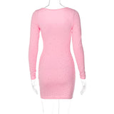 Women Dresses Autumn Hot Drilling U-Neck Long-Sleeved Dress