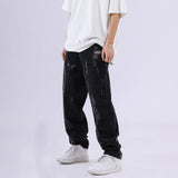 Men Jeans Washed Distressed Baggy Straight Trousers Tie-Dye Gradient Denim Trousers