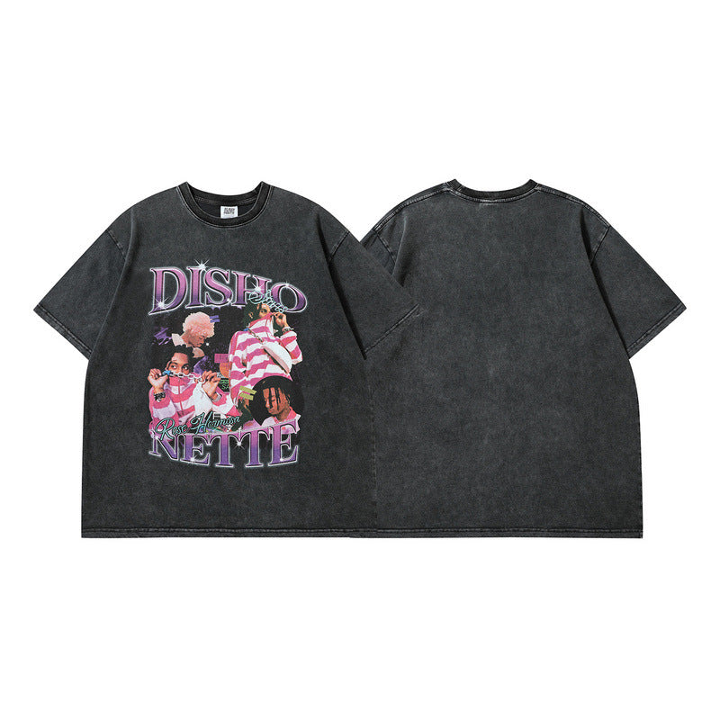 Men T Shirt Rap Character Print Distressed Short Sleeve T-shirt