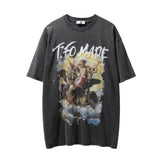 Men Vintage T-Shirt Printed Short-Sleeved T-shirt Men's Ins Washed Distressed T-shirt