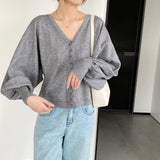 Women's Cardigan Sweater Autumn Loose V-neck Women's Coat Top 8t8238